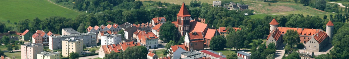 Baner wizerunkowy top ZGKiM Pasłęk, zdjęcie miasta Pasłęk z lotu ptaka